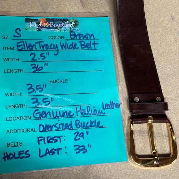 Ellen Tracy Wide Italian Leather Belt Small Women’s Brown Oversized Gold Buckle - Picture 10 of 10